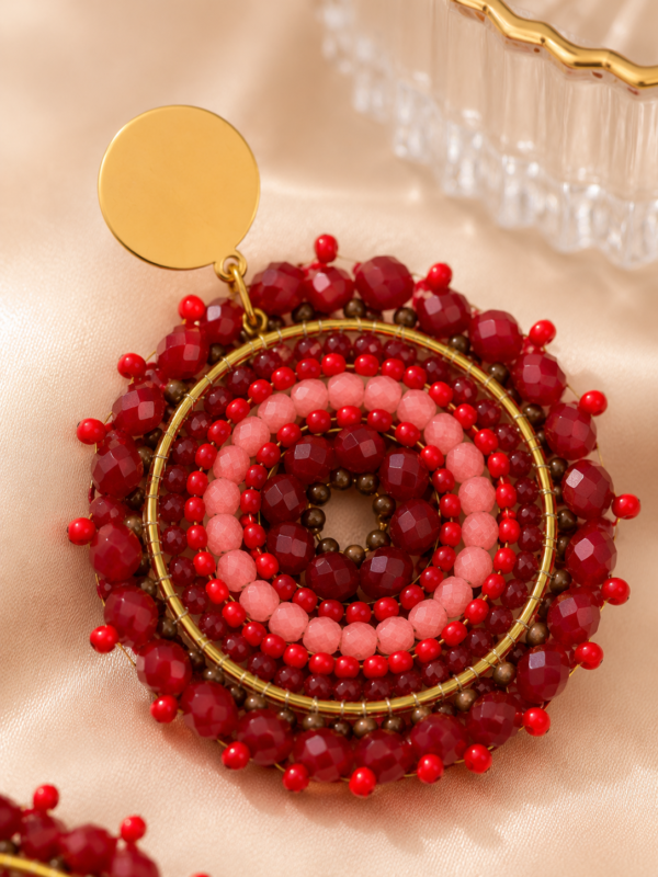 Aros Mandala Rojo & Dorado – Acero Inoxidable y Mostacillas