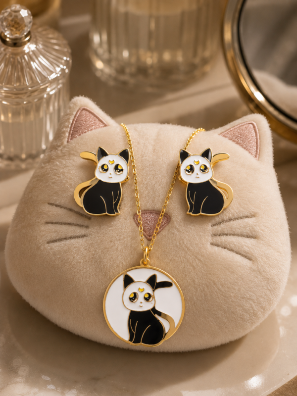 ChatGPT Image 16 ago 2026, 16_33_09 Set Collar y Aros Gato de Acero Inoxidable