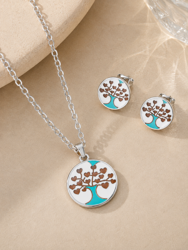 Set Collar y Aros Árbol de Corazones de Acero Inoxidable