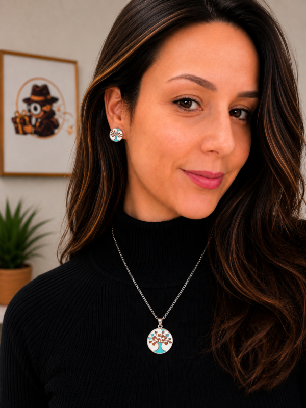 Set Collar y Aros Árbol de Corazones de Acero Inoxidable