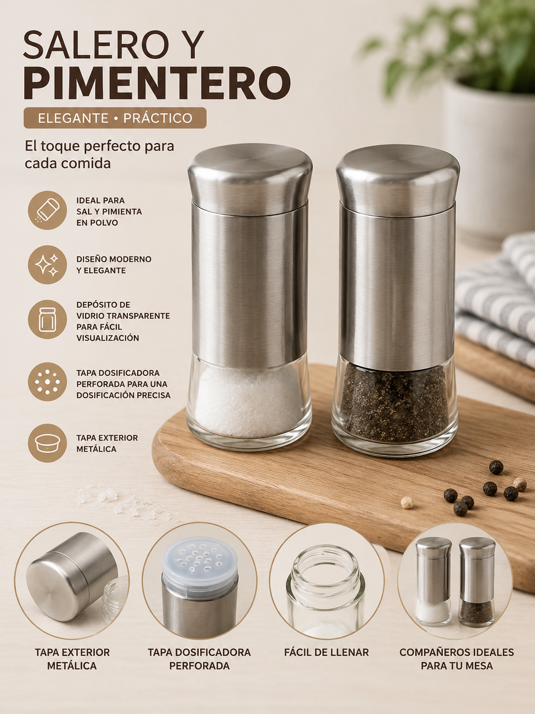 Set de Salero y Pimentero Diseño Moderno