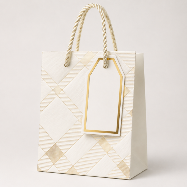 Bolsa de Regalo Pequeña Blanca con Diseño Dorado
