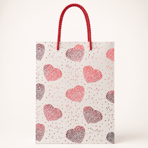 EMP-BOLSA-CORAZONES-BLANCA-002-01 Bolsa de Regalo Mediana Blanca con Corazones Rojos Metalizados