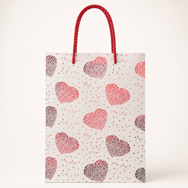 Bolsa de Regalo Mediana Blanca con Corazones Rojos Metalizados