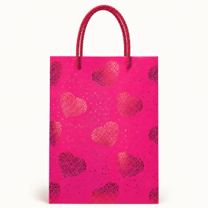 EMP-BOLSA-CORAZONES-FUCSIA-001-02 Bolsa de Regalo Fucsia con Corazones Metalizados