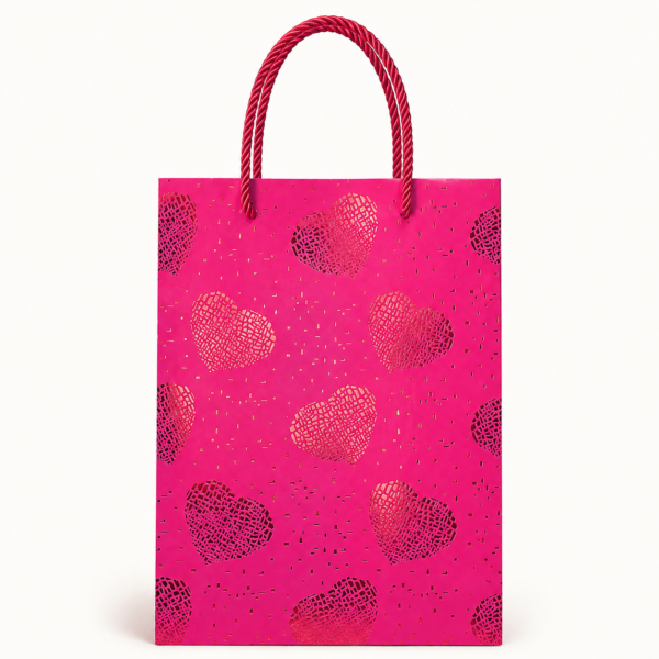 Bolsa de Regalo Fucsia con Corazones Metalizados