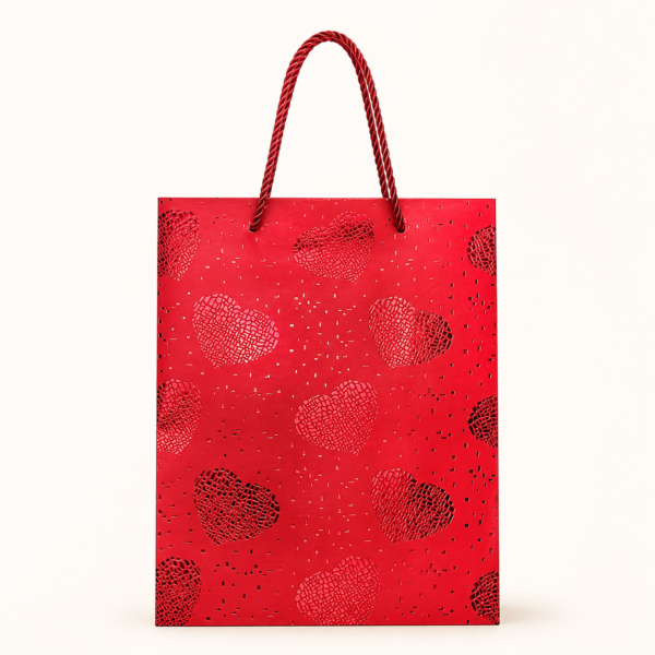 EMP-BOLSA-CORAZONES-ROJA-003-01 Bolsa de Regalo Roja con Corazones Metalizados