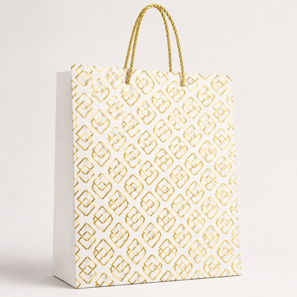 Bolsa de Regalo Mediana Blanca con Patrón Dorado