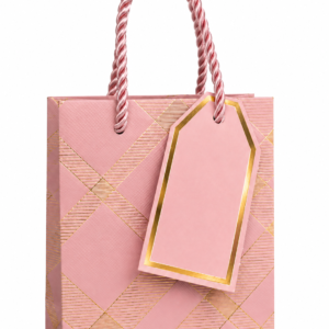 Bolsa de Regalo Pequeña Rosada con Diseño Dorado