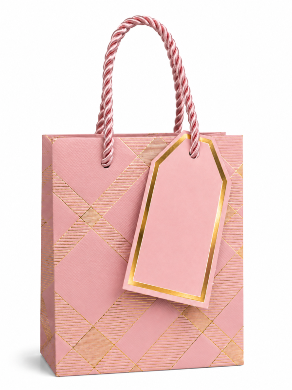 EMP-BOLSA-ROSADA-PEQ-002-01 Bolsa de Regalo Pequeña Rosada con Diseño Dorado