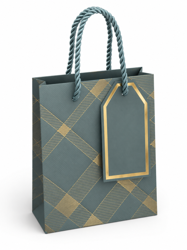 Bolsa de Regalo Pequeña Verde Petróleo con Diseño Dorado