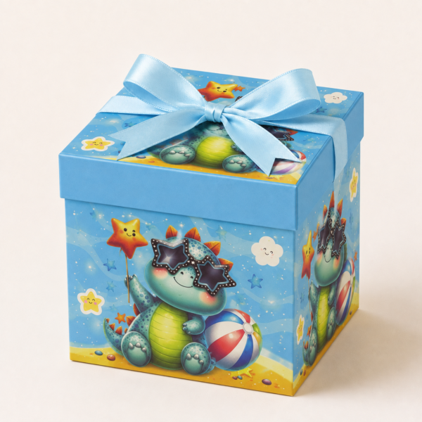 EMP-CAJA-DRAGON-AZUL-003-01 Caja de Regalo Infantil – Dragón Azul con Gafas de Estrella