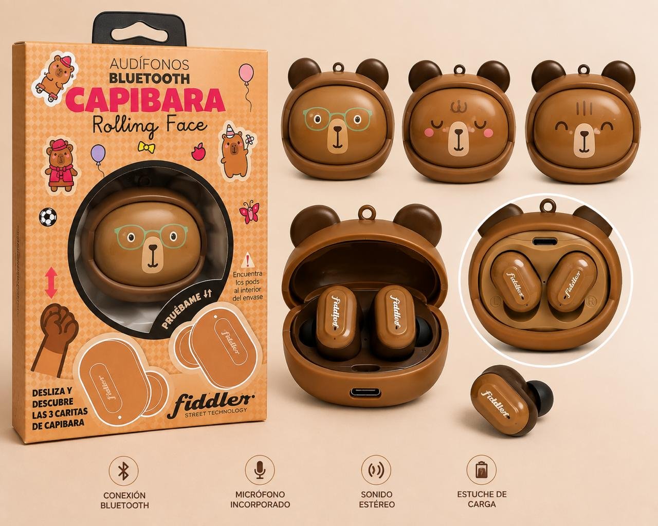 Audífonos Bluetooth CAPIBARA Rolling Face Fiddler